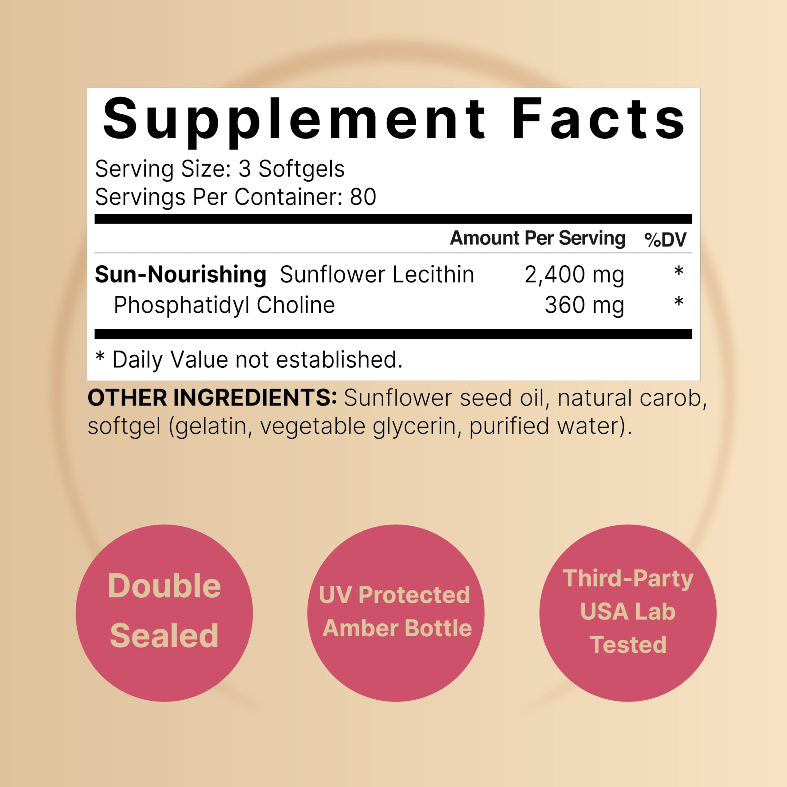 NatureBell Sunflower Lecithin bottle back highlights non-GMO and soy-free formula