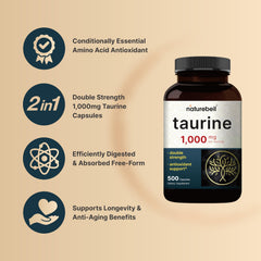 NatureBell Taurine bottle back label notes non-GMO, gluten-free ingredients