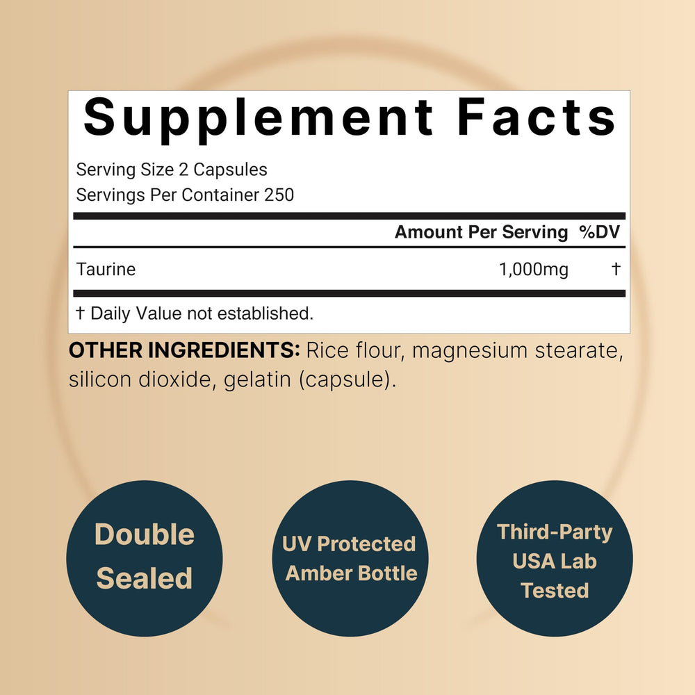 NatureBell Taurine capsules closeup highlights pure free-form amino acids