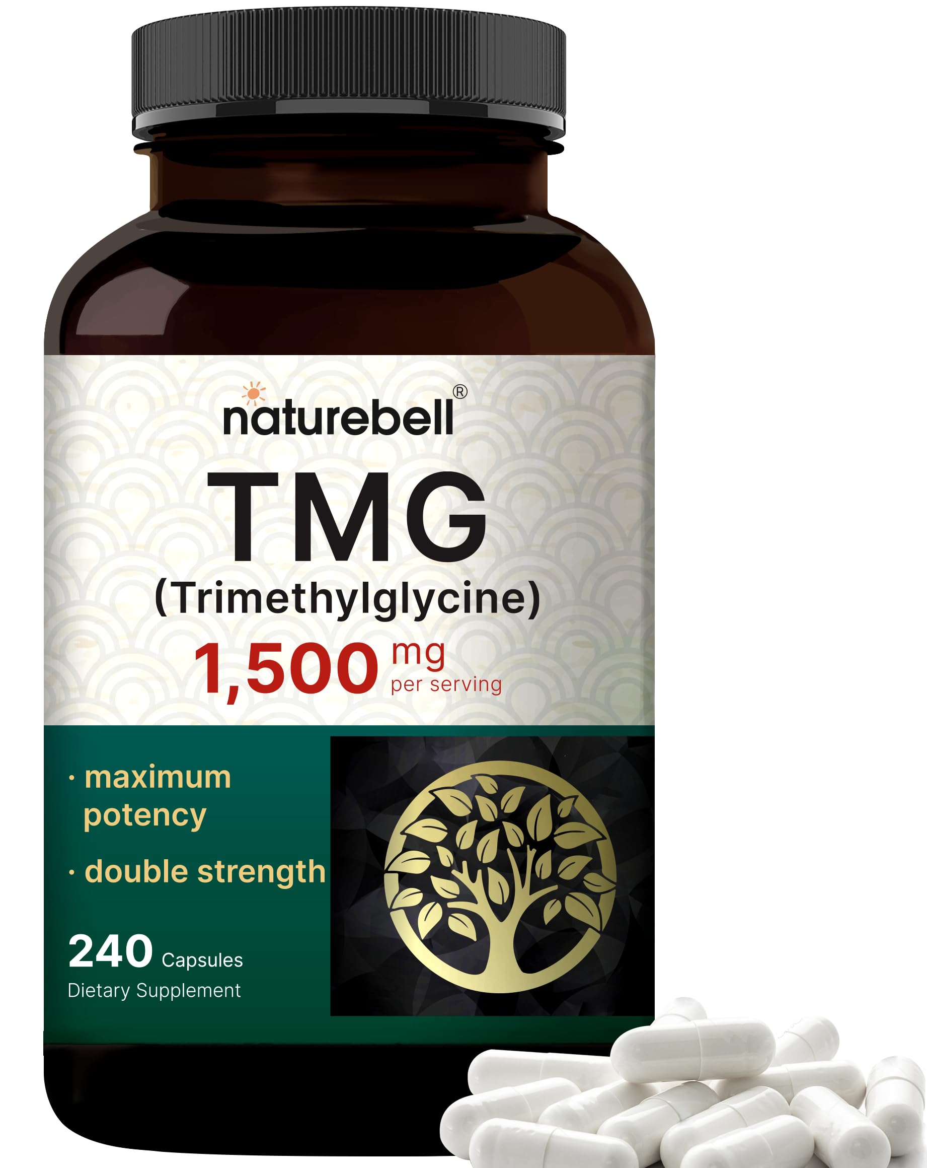 NatureBell TMG bottle and cap highlight high-potency energy support