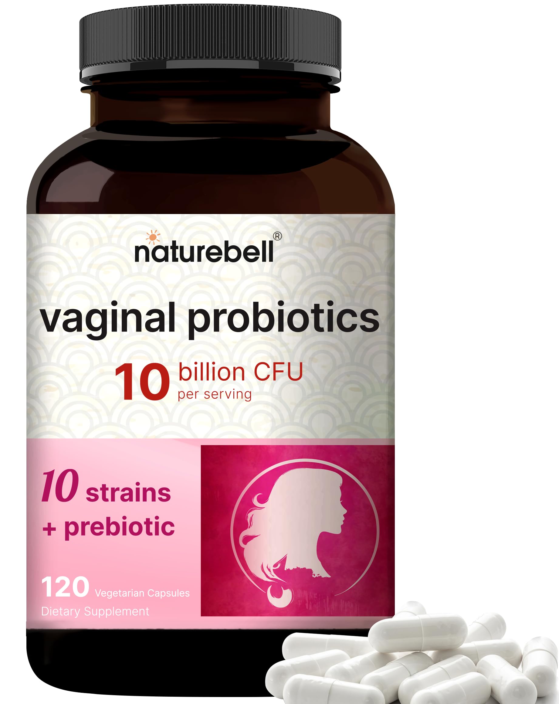 NatureBell vaginal probiotics bottle promotes daily feminine balance and easy use.