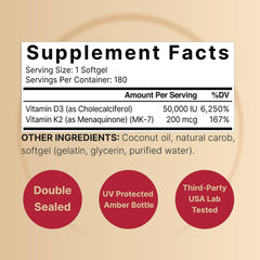 NatureBell Vitamin D3 K2 softgels on white background highlighting convenient once-weekly dosing