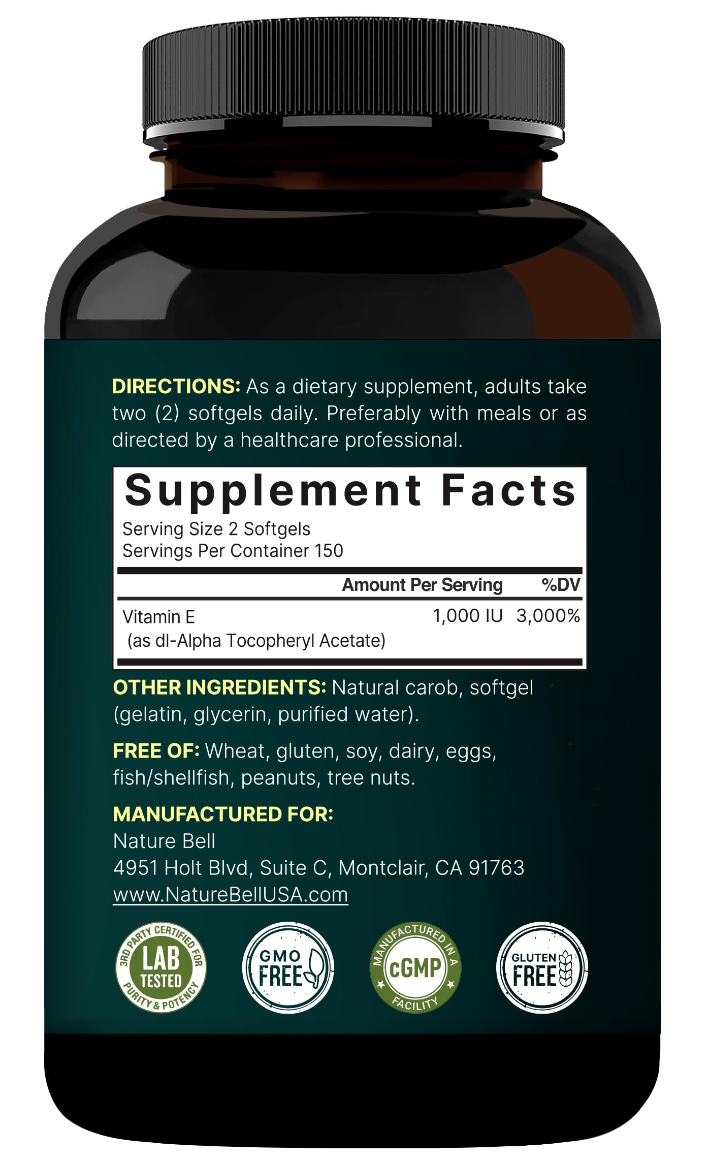 NatureBell Vitamin E Softgels on shelf suggest everyday skin and heart support