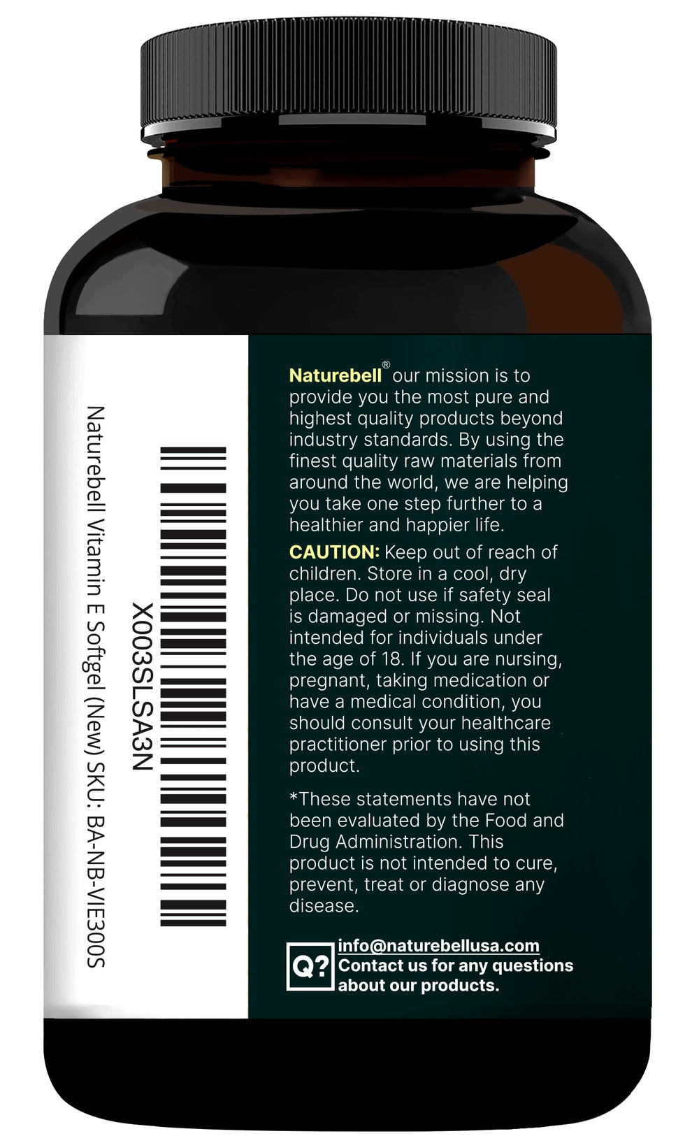 NatureBell Vitamin E Softgels packaging front highlights 300 count bottle