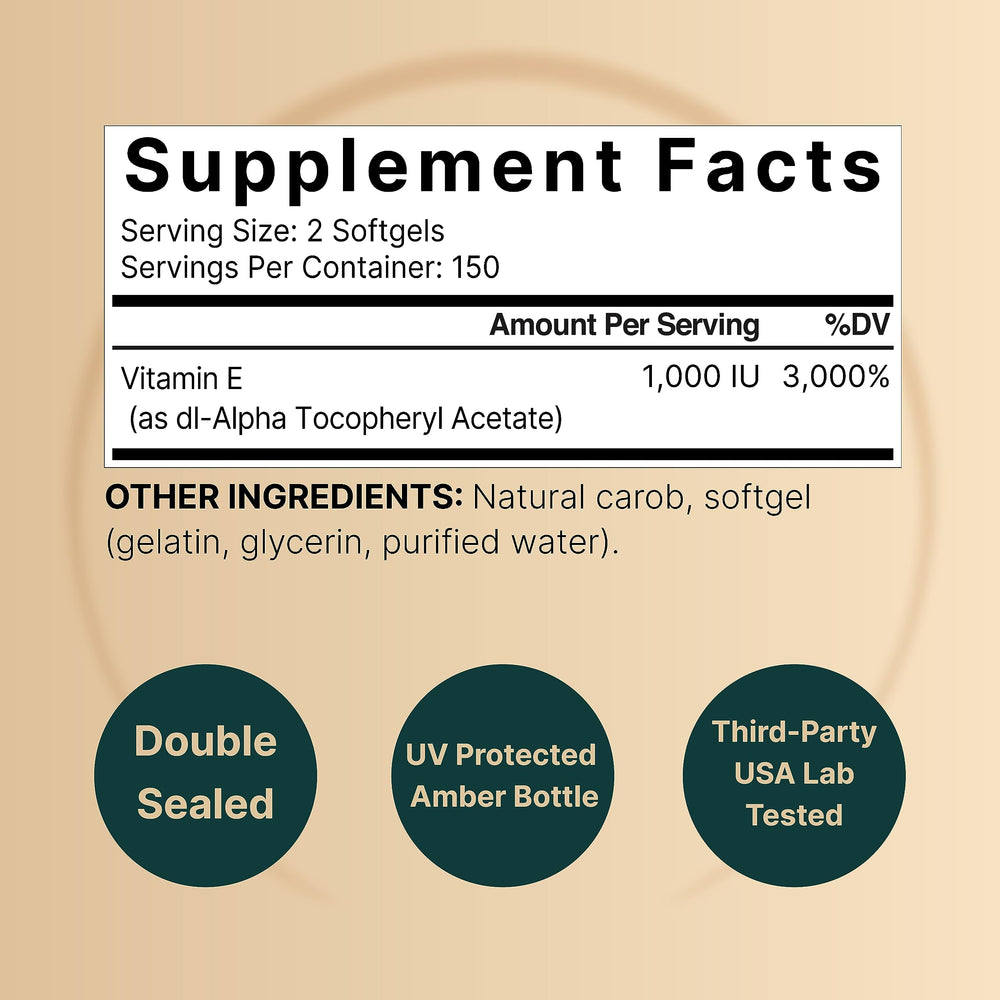 NatureBell Vitamin E Softgels serving size highlights 1,000 IU per dose for convenient daily use