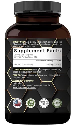 NatureBell zinc 100mg packaging front highlighting product details