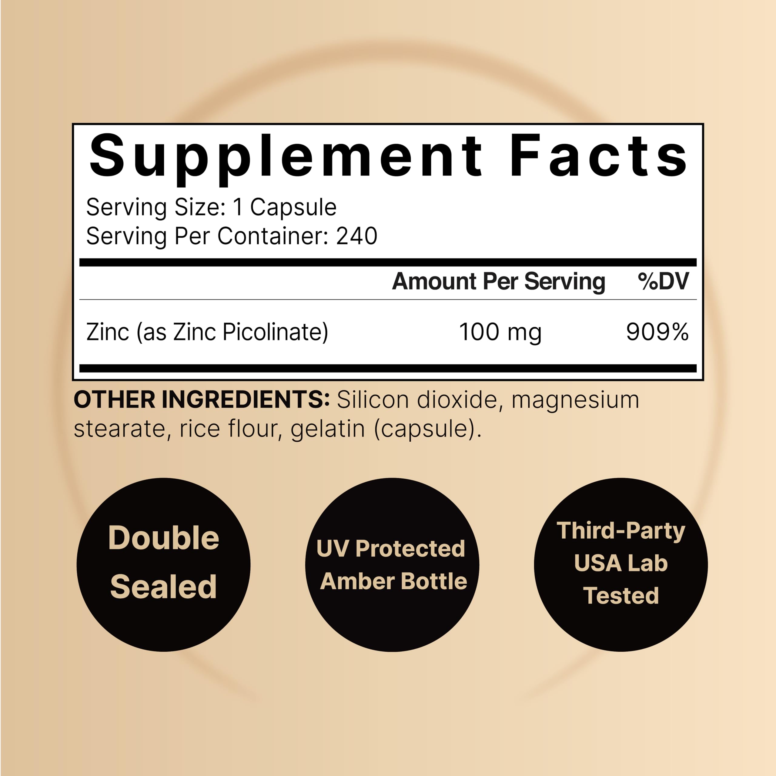 Closeup of NatureBell Zinc Picolinate 100mg capsules for high bioavailability