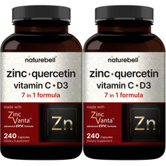 NatureBell Zinc Quercetin bottle front highlights a 4-in-1 immune and lung support formula