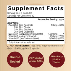 NatureBell zinc quercetin capsules closeup highlights 1,000 mg quercetin.