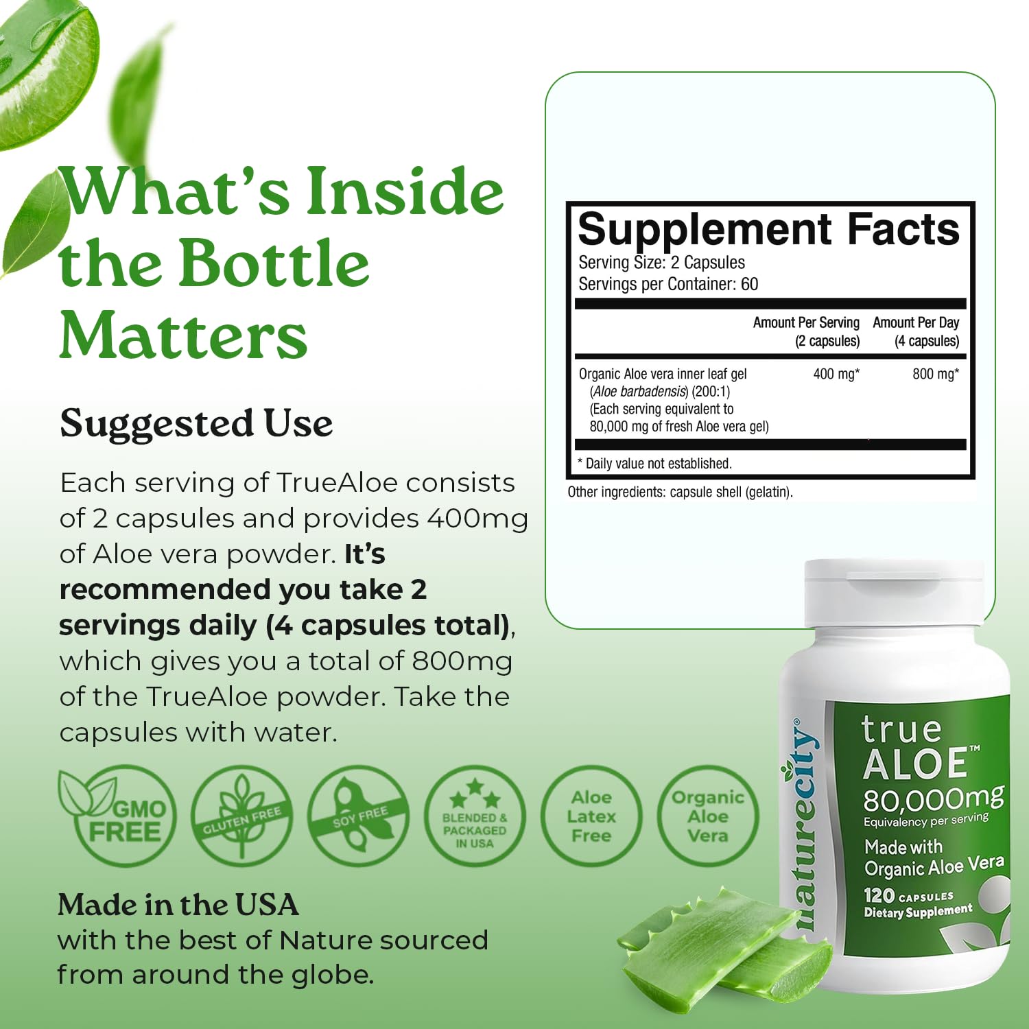 NatureCity True-Aloe gel-equivalent capsules ready for daily digestive support