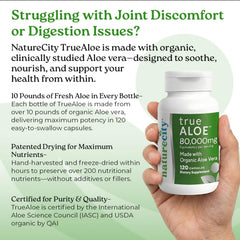 NatureCity True-Aloe label purity close-up emphasizing organic aloe sources