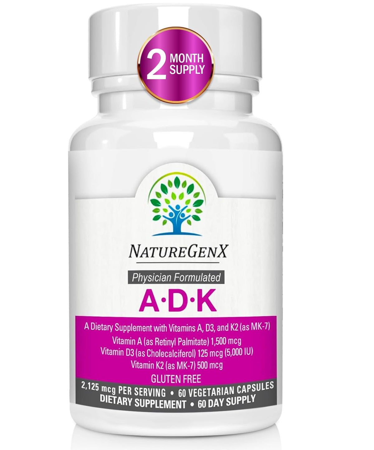 NatureGenX ADK 5000IU bottle front showing high-potency vitamins for daily support