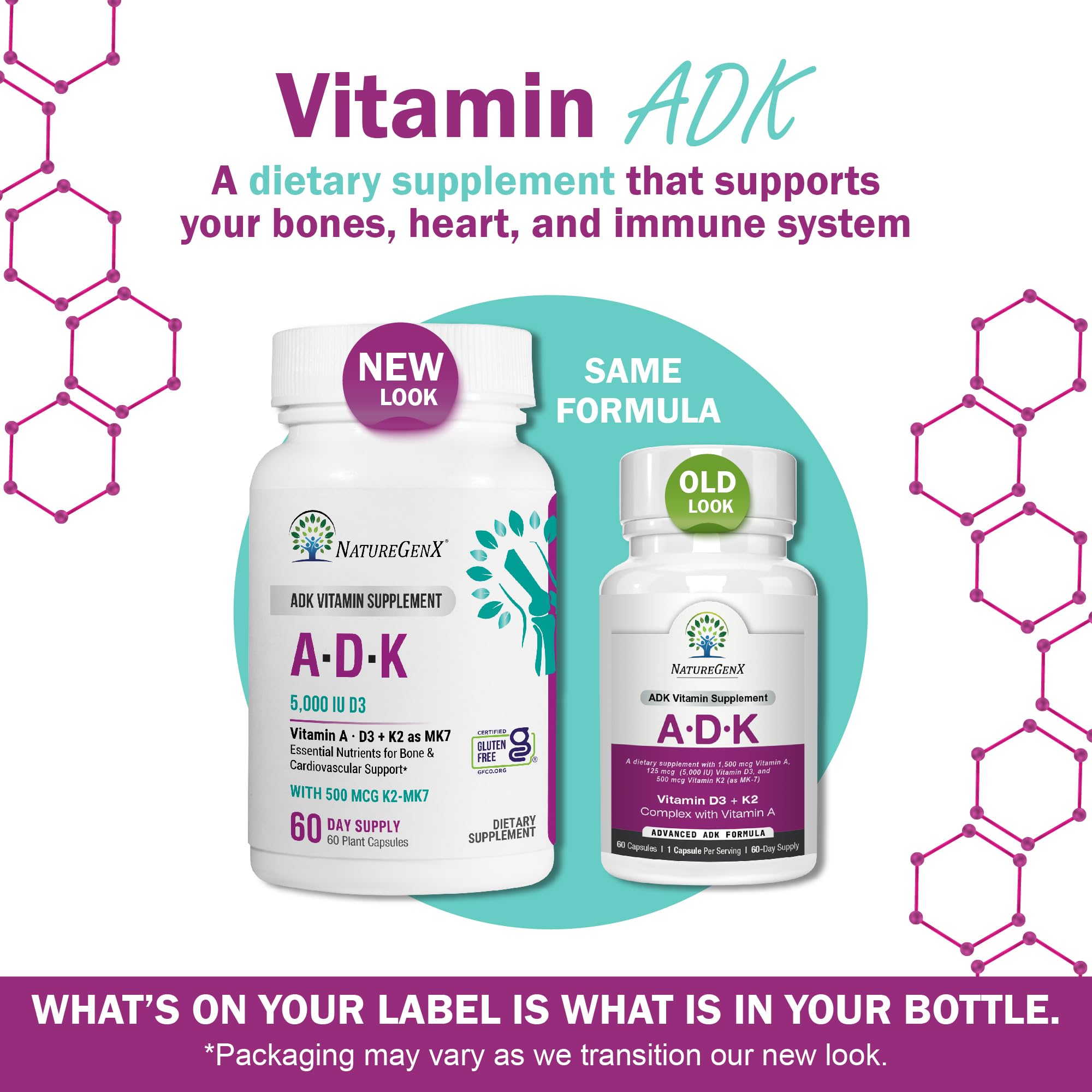 Close-up of NatureGenX ADK capsules showing high-potency vitamins.