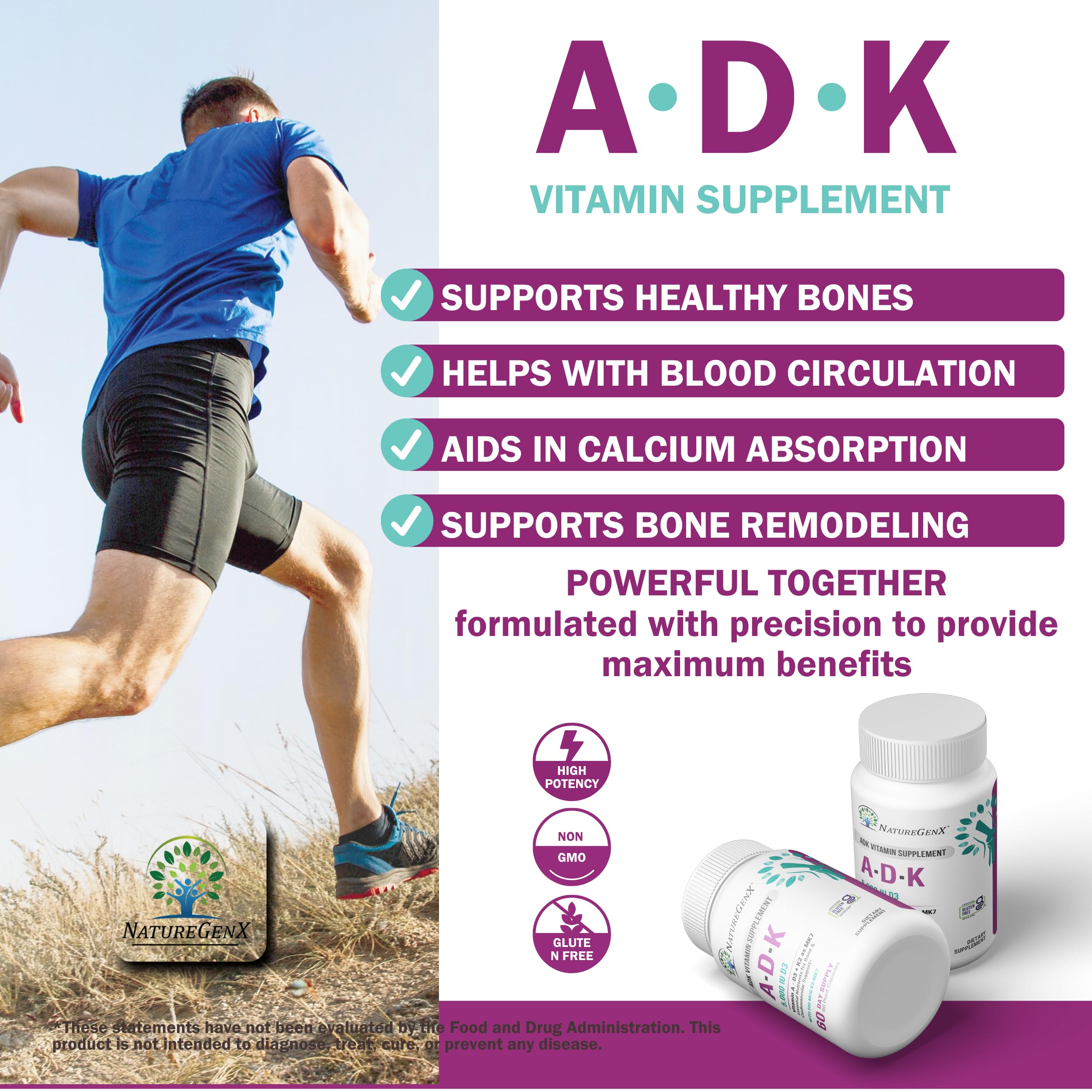 NatureGenX ADK dosage information on packaging for simple daily intake.