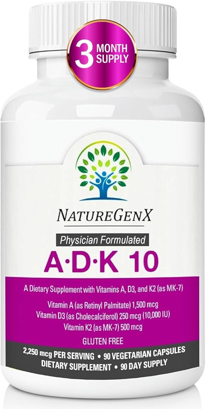 NatureGenX ADK10 bottle front view highlights high potency vitamin trio for bone support
