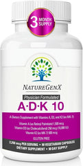 NatureGenX ADK10 bottle front view highlights high potency vitamin trio for bone support