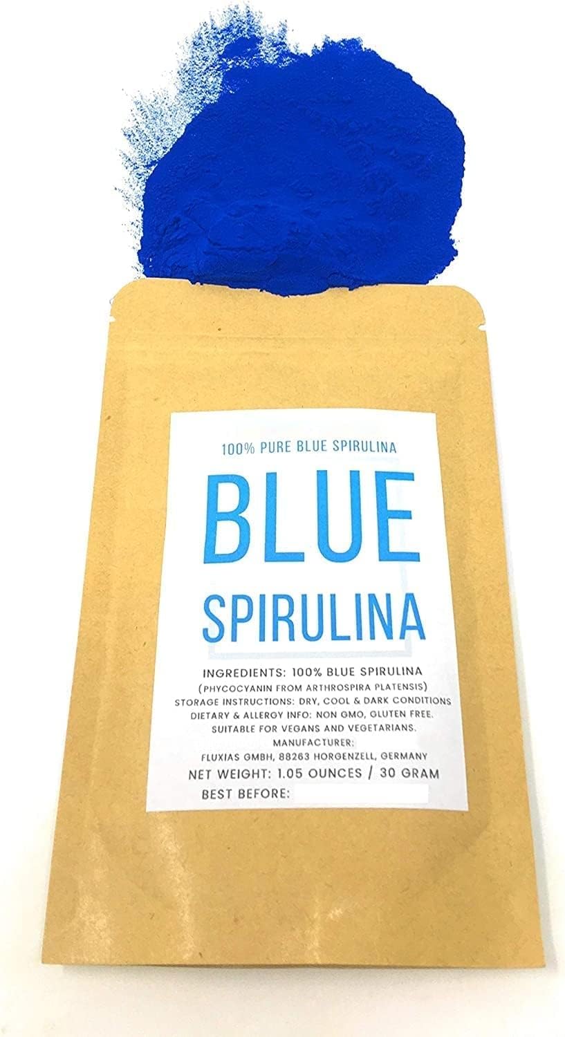 Naturegrail blue spirulina powder 30g provides 50 plus servings.