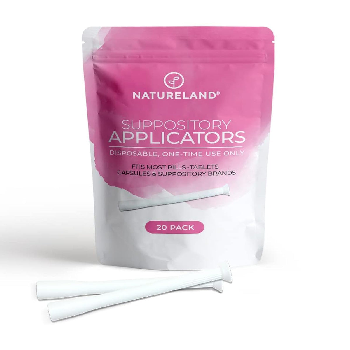 Natureland 20-pack vaginal suppository applicators in sealed packaging for safe transport