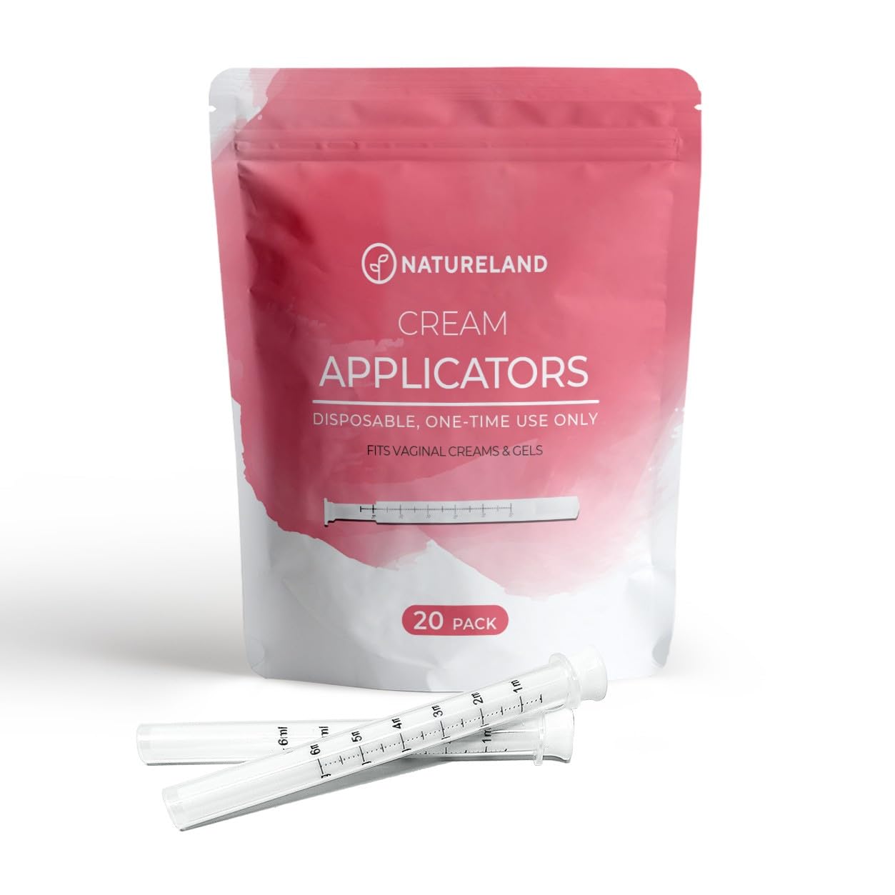 Natureland vaginal applicator with silky-soft tip for gentle gel or cream application.