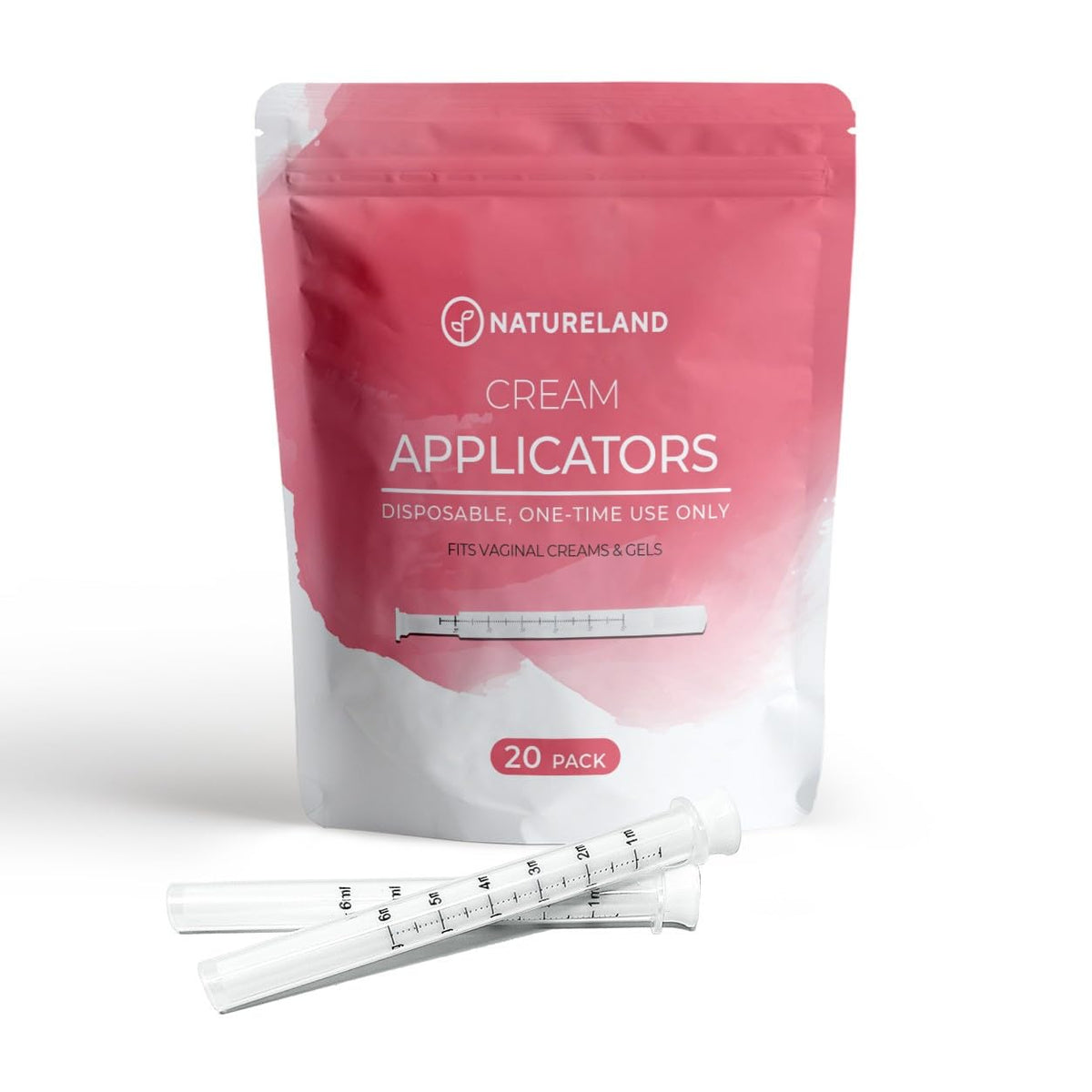 Natureland vaginal applicator with silky-soft tip for gentle gel or cream application.
