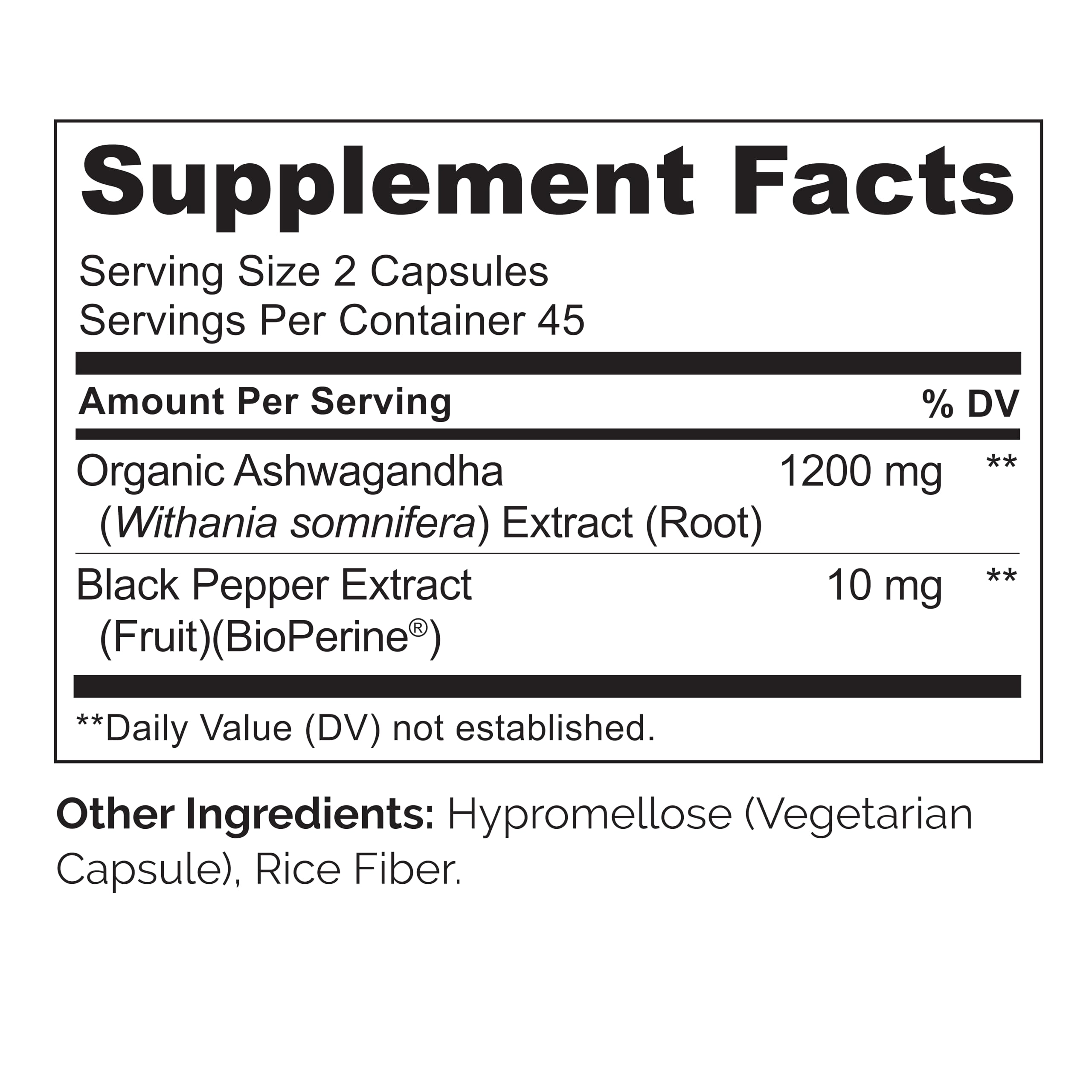 Naturelo Ashwagandha bottle with ingredients label for transparency