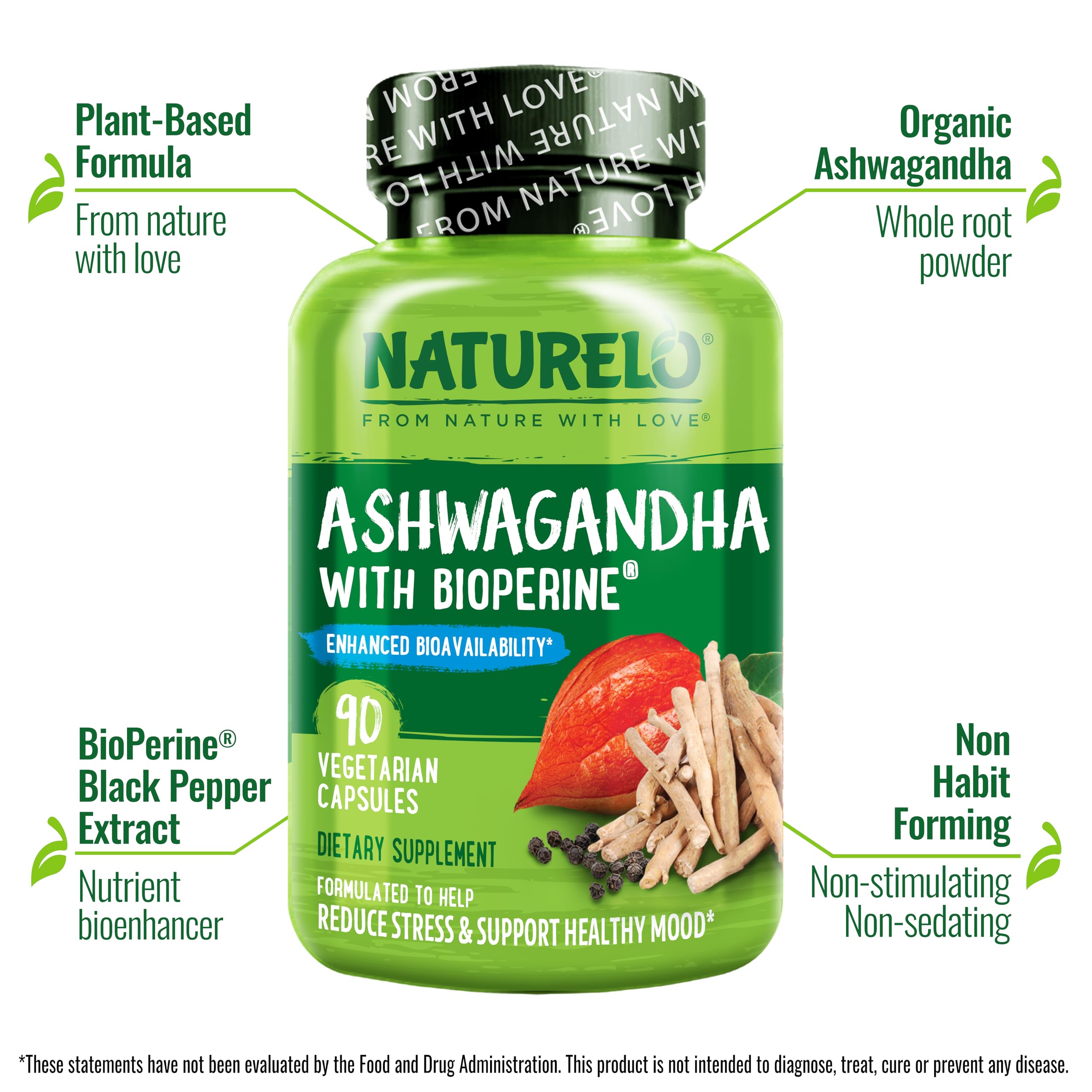 Naturelo ashwagandha powder container closeup shows organic quality
