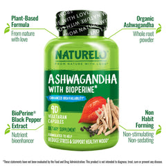 Naturelo ashwagandha powder container closeup shows organic quality