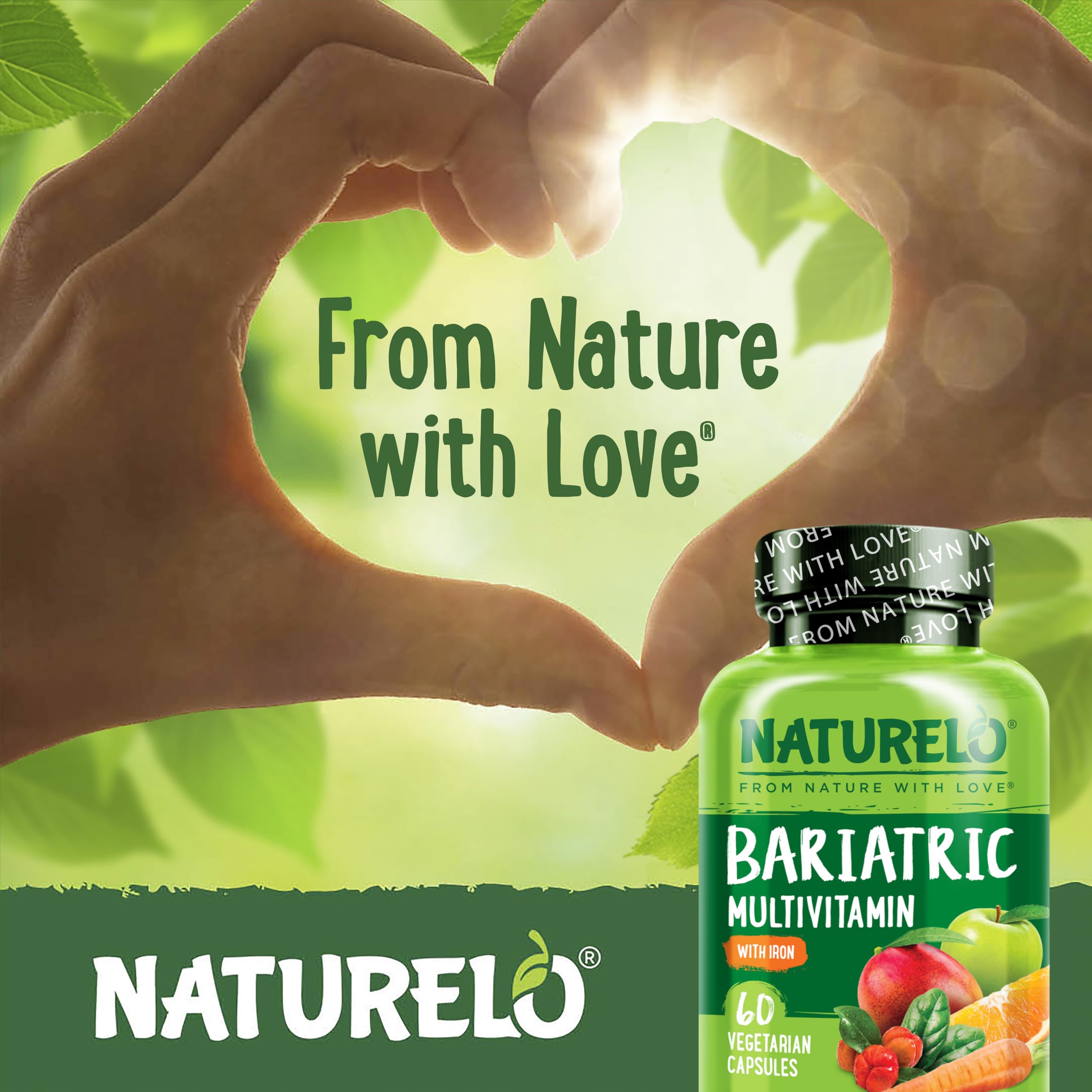 Naturelo Bariatric Multivitamin on a kitchen counter suggests convenient one-daily use.