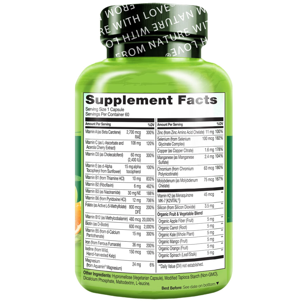 Naturelo Bariatric Multivitamin plant-based nutrients highlighted on the label.