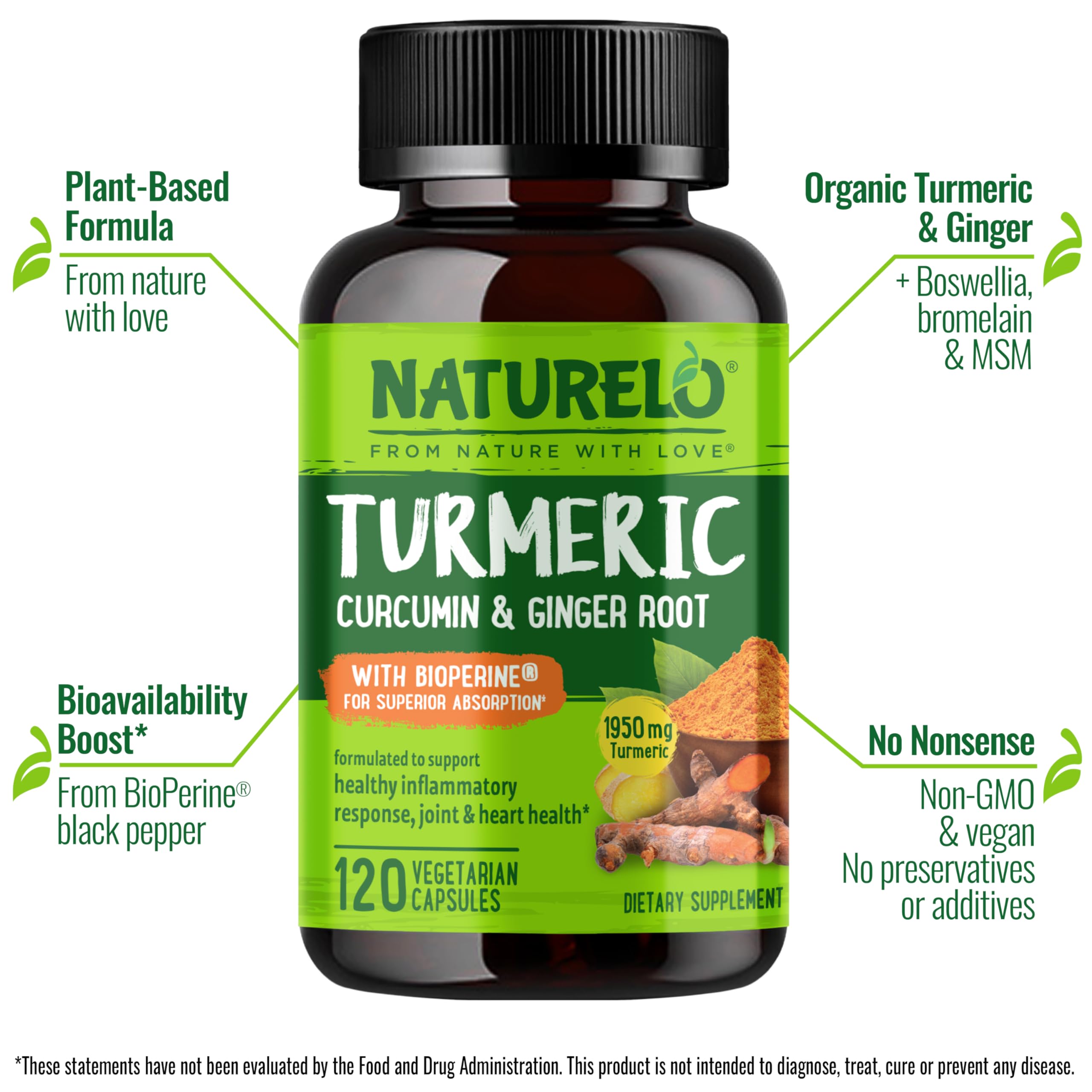 NATURELO curcumin capsules closeup for vegan daily support