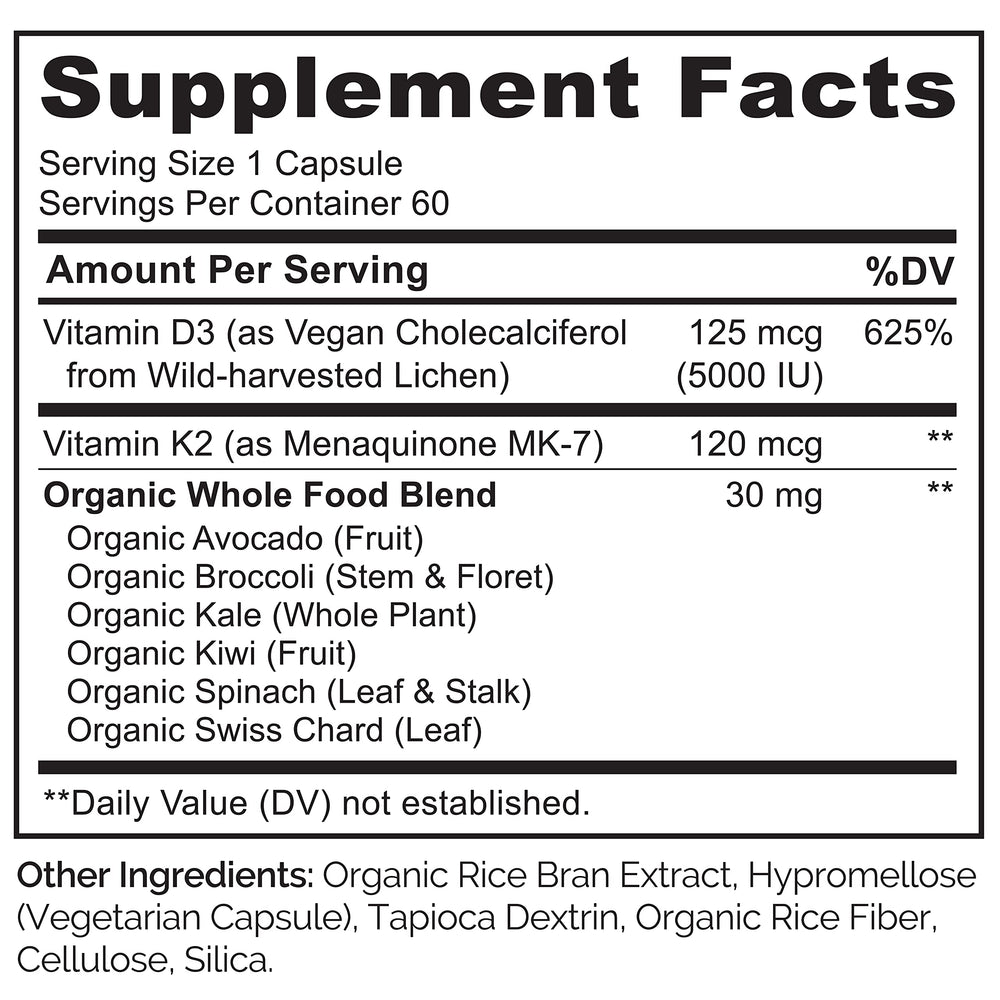 NATURELO D3 K2 capsules close-up emphasizing plant-based D3 source.