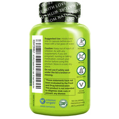 NATURELO Digestive Enzymes with ginger illustration highlights natural support