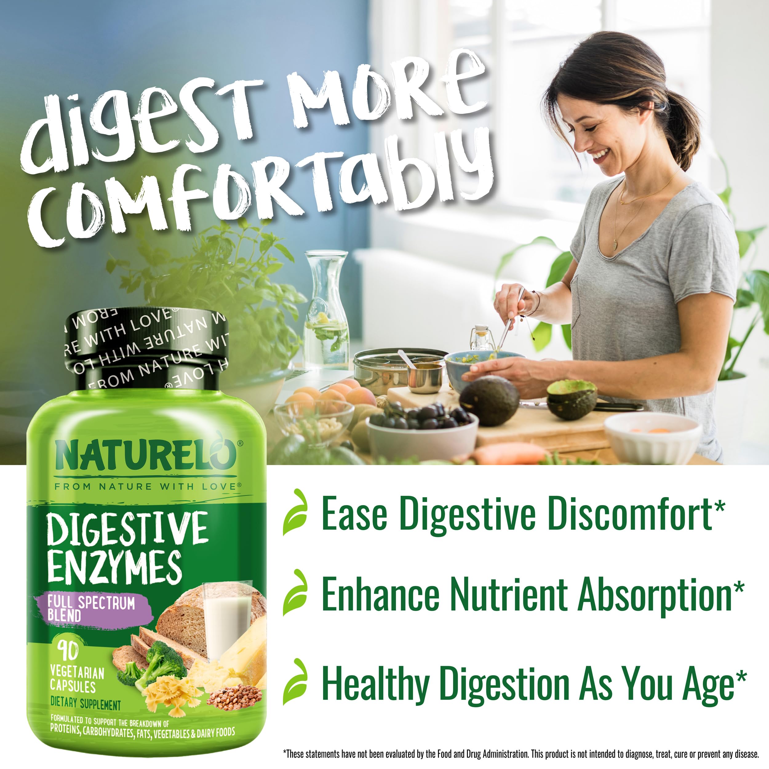 Label close-up of NATURELO Digestive Enzymes, vegan and non-GMO