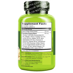 Close-up of vegan capsules from NATURELO Digestive Enzymes