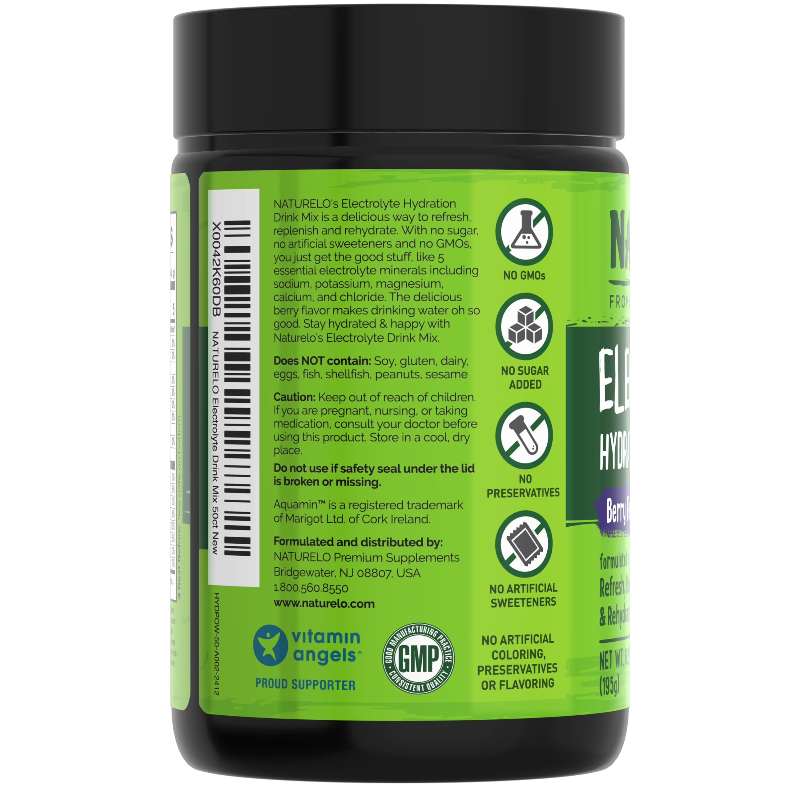 Naturelo fruits and vegetables natural flavors panel emphasizing plant-derived minerals.