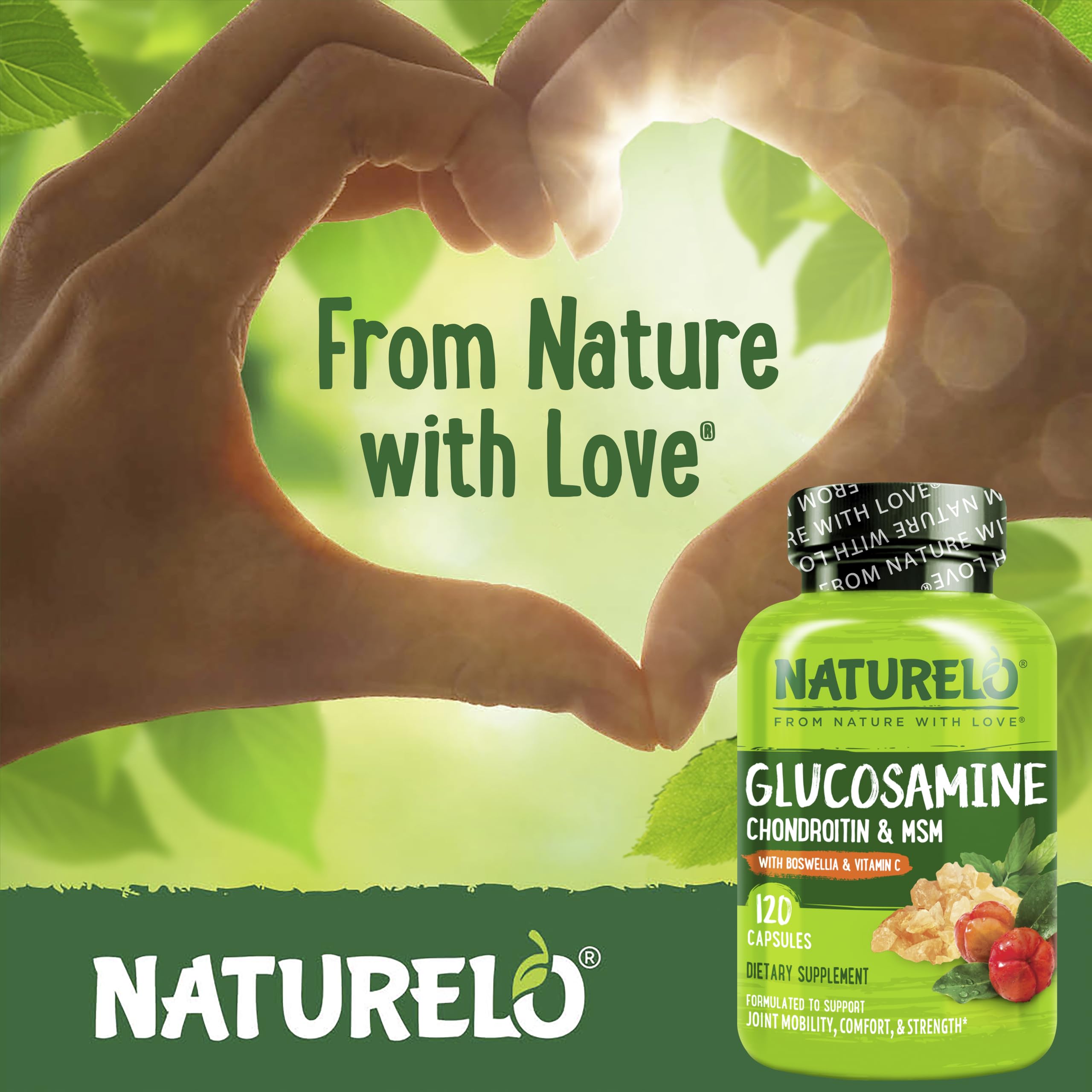 Naturelo Glucosamine Chondroitin MSM label detail notes acerola Vitamin C origin.