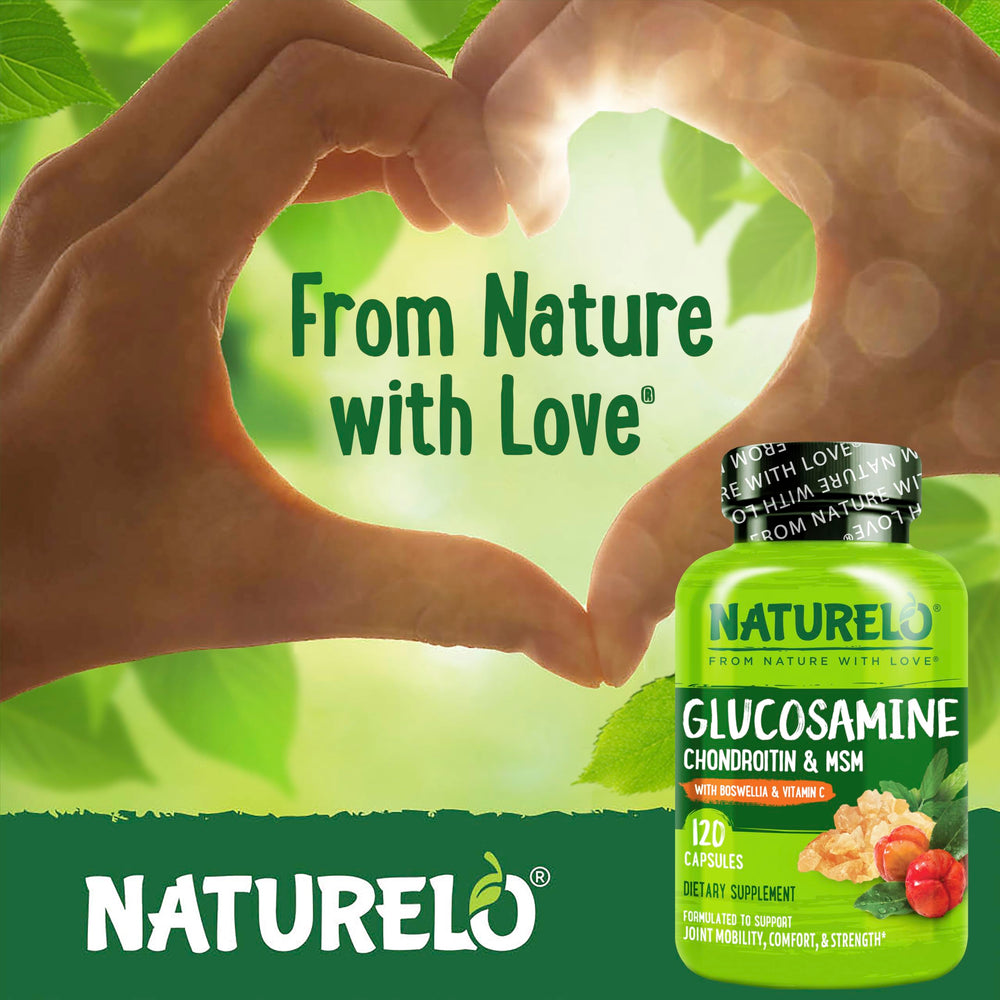 Naturelo Glucosamine Chondroitin MSM label detail notes acerola Vitamin C origin.