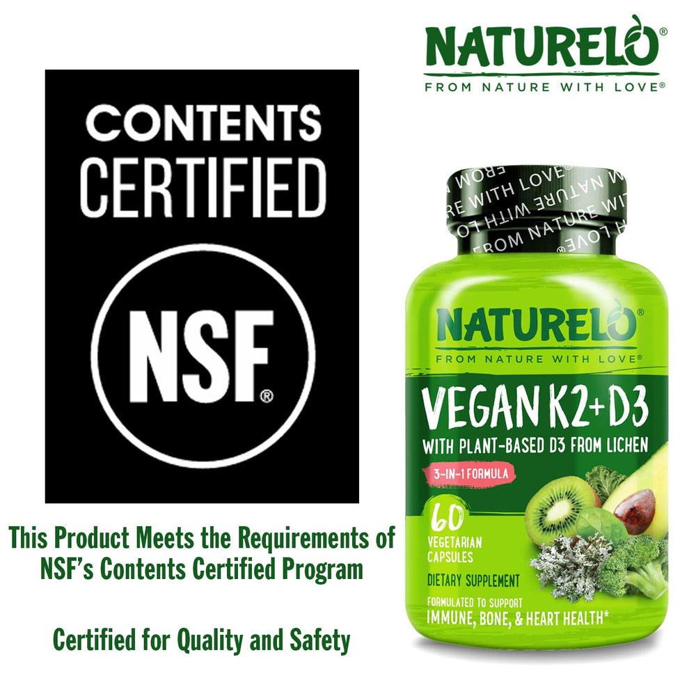 NATURELO K2 MK-7 bottle highlights bioactive K2 for healthy calcium metabolism.