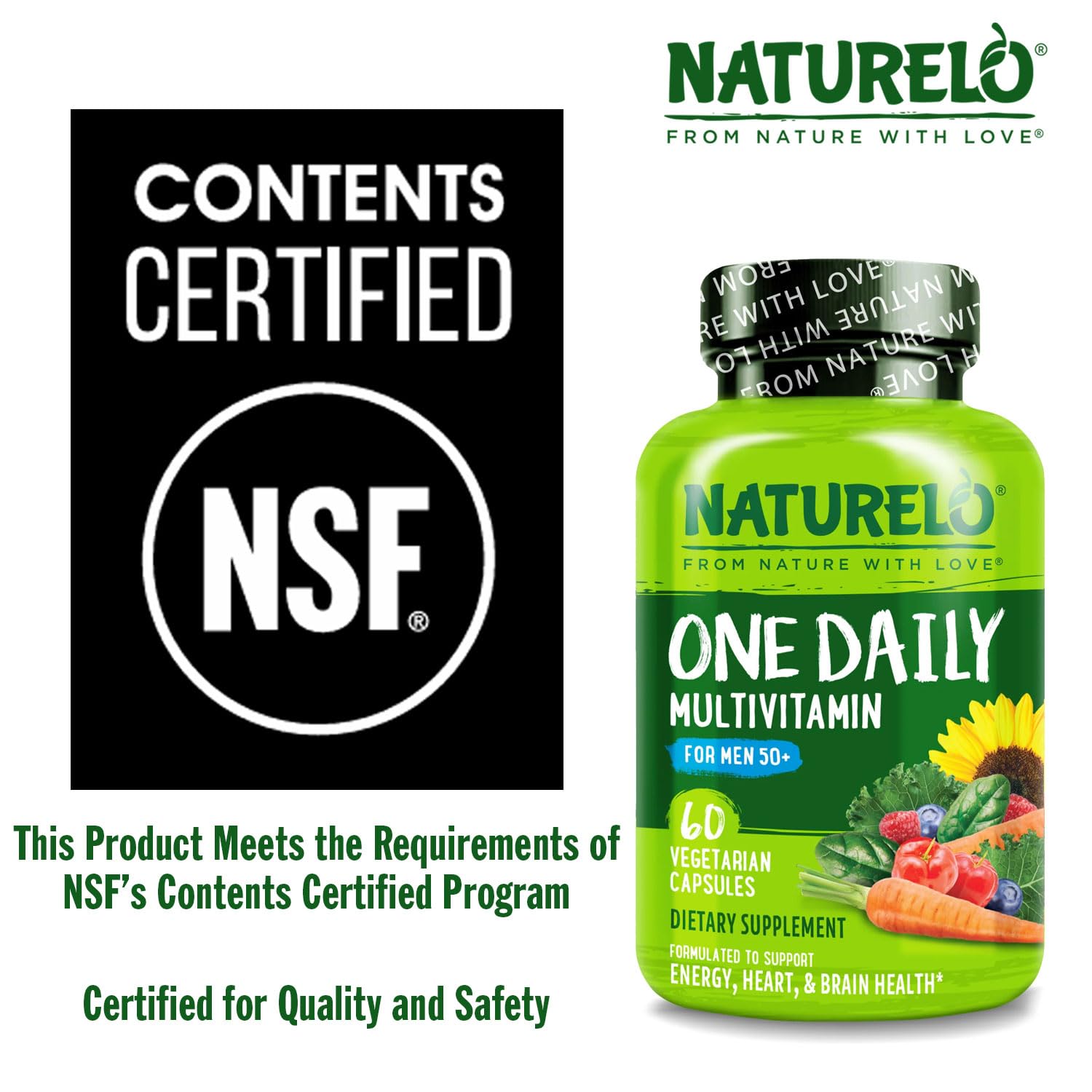 Naturelo organic fruits and vegetables highlight whole-food nutrition in the multivitamin