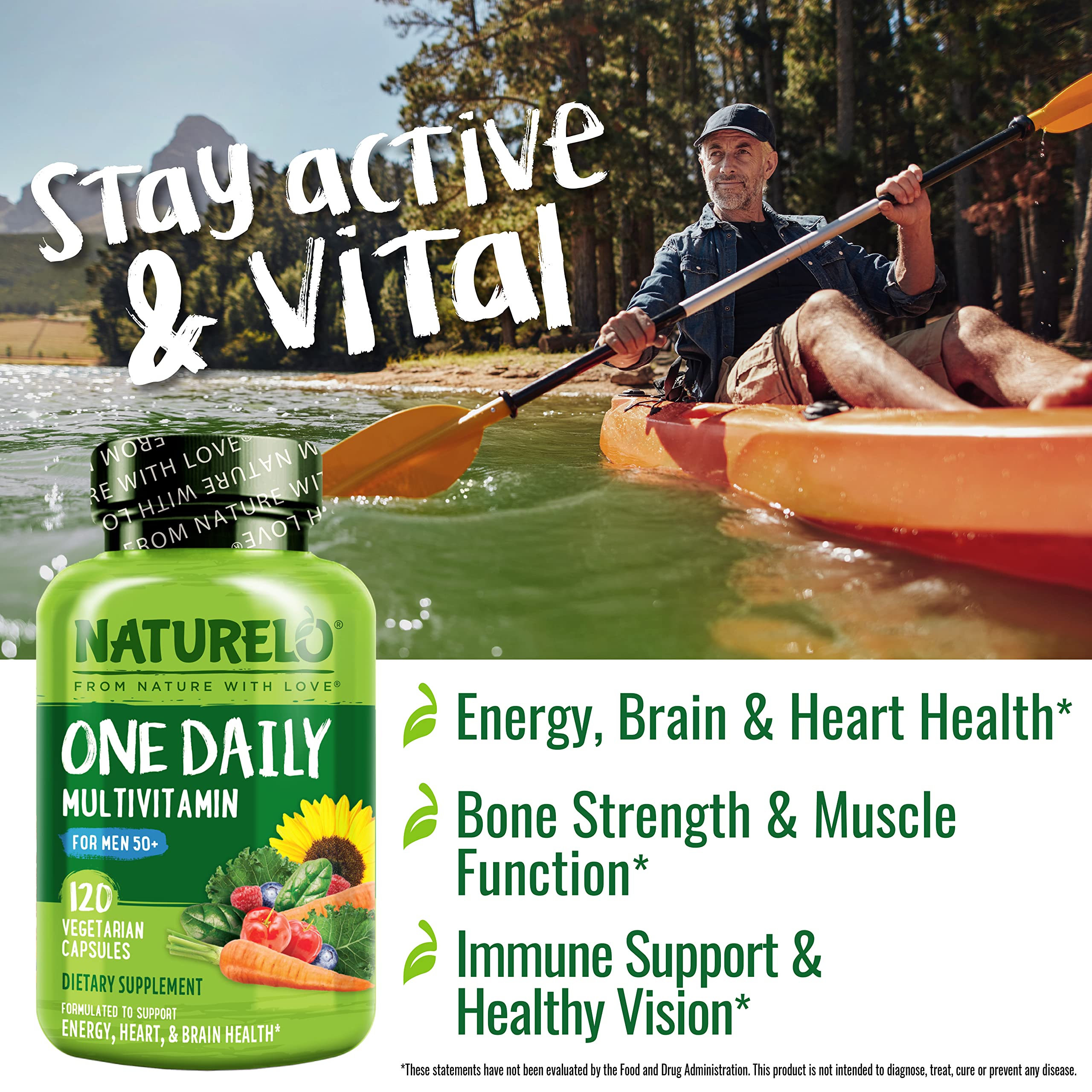 NATURELO Mens Multivitamin capsules close-up on bottle label