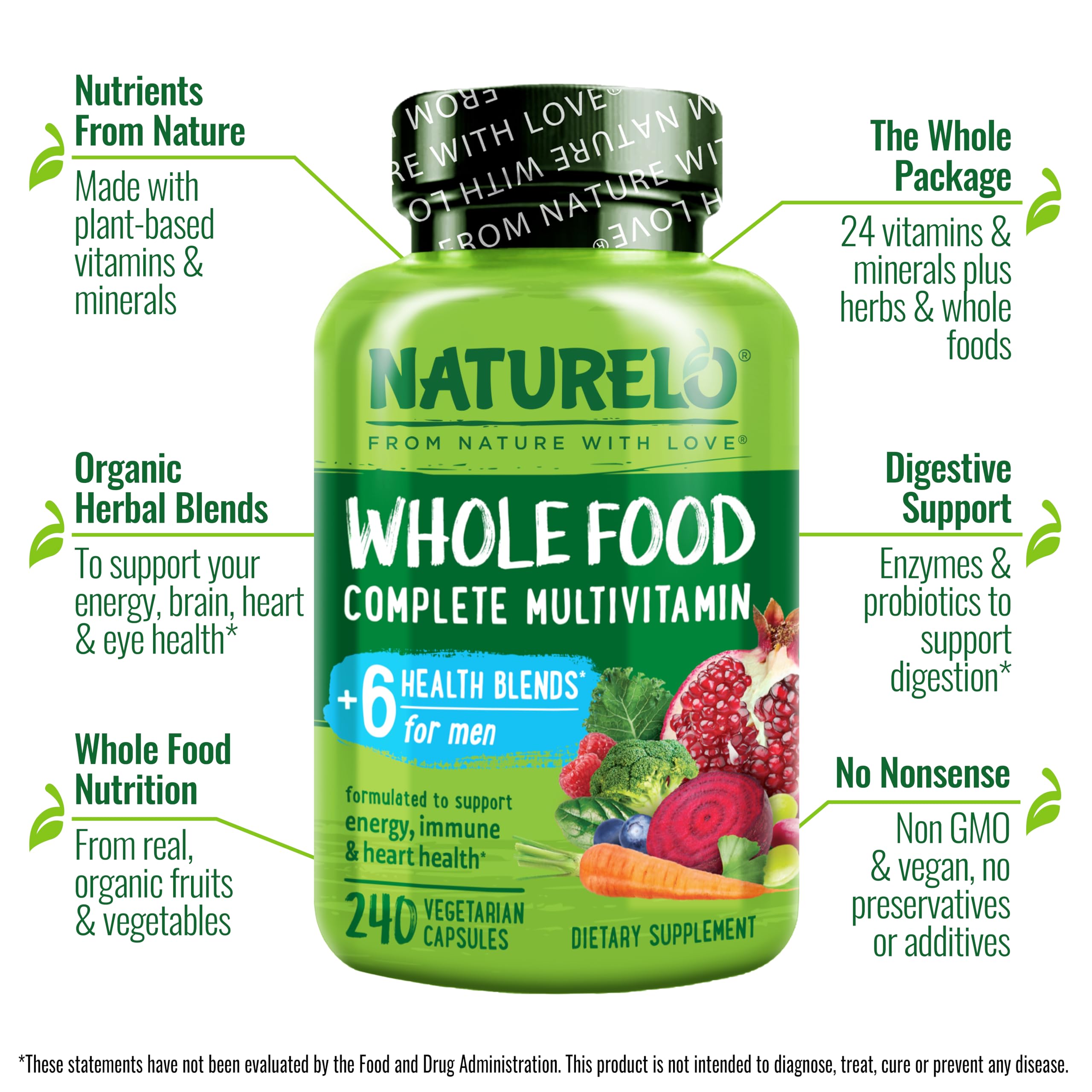 Organic fruits and vegetables blend emphasizes whole-food nutrition