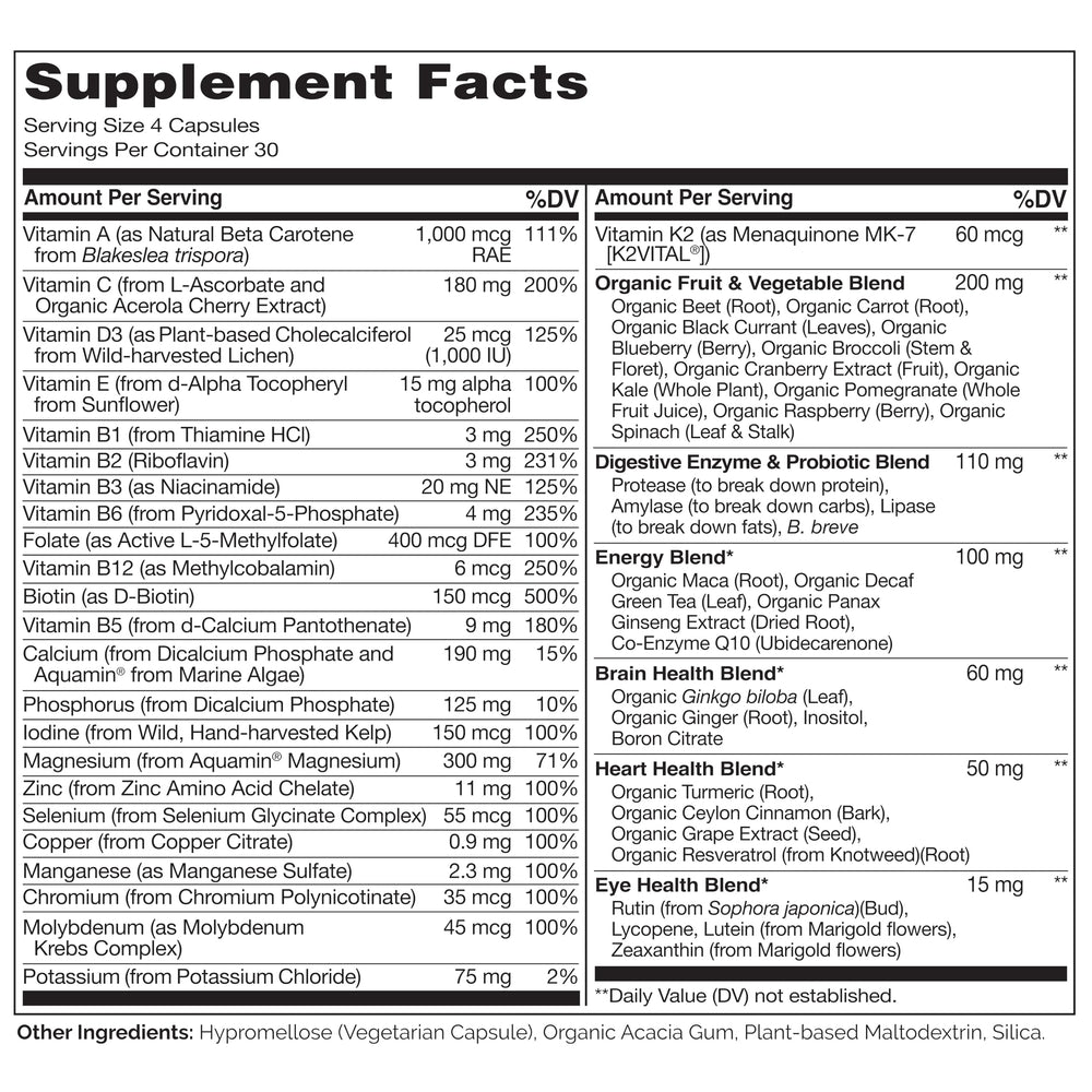 Naturelo mens multivitamin tablets arranged with fruits for whole-food nutrition