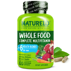 Naturelo mens multivitamins bottle front view highlights plant-based nutrients for daily energy