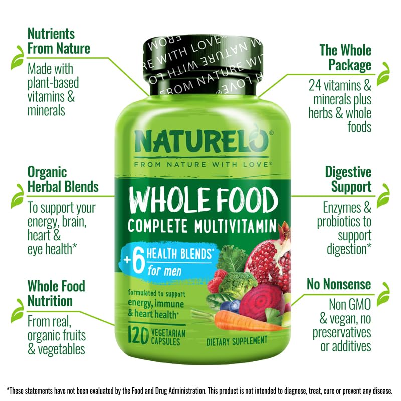 Naturelo mens multivitamins bottle side label shows D3 from lichen and zinc