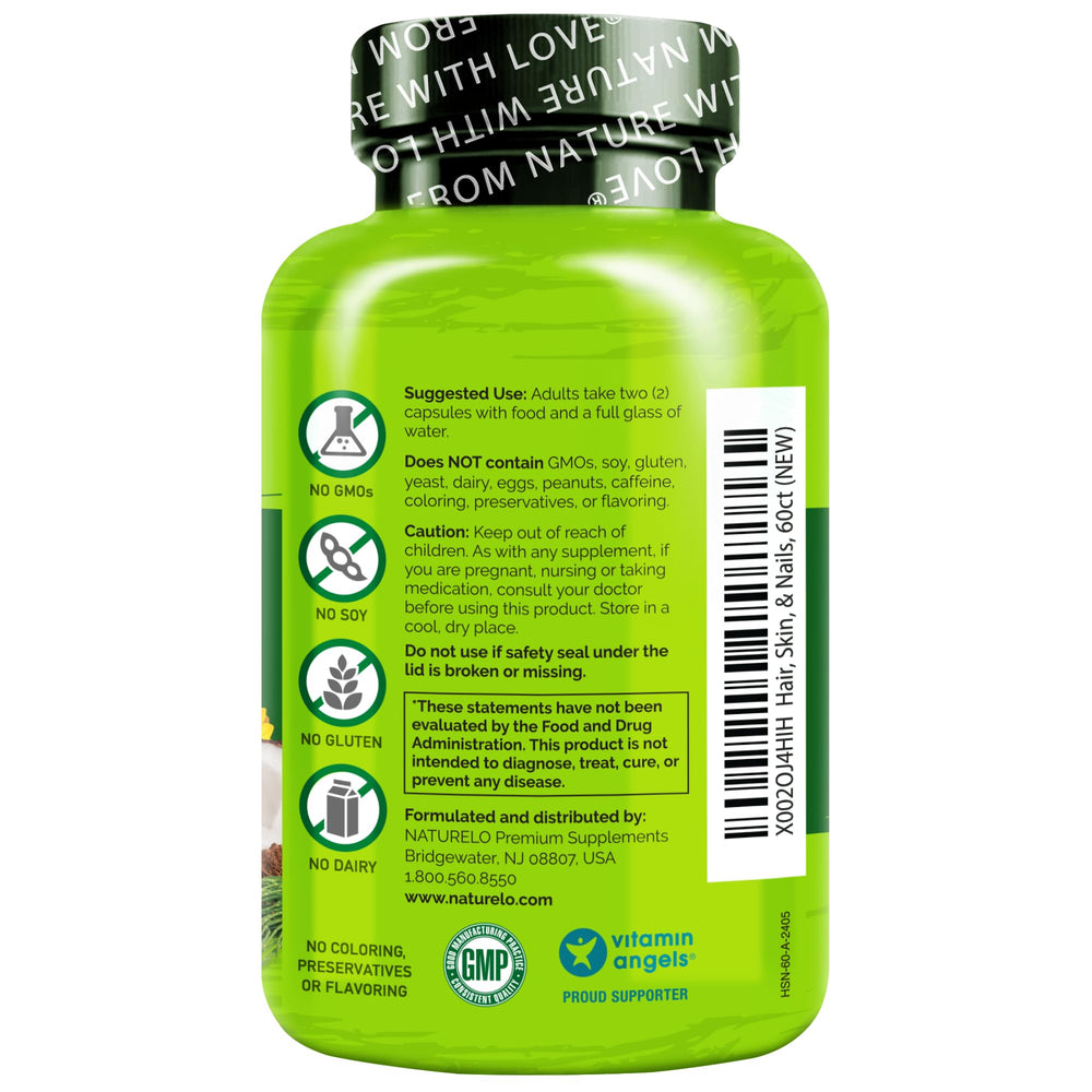 Naturelo bottle near non-GMO seal and clean ingredient list