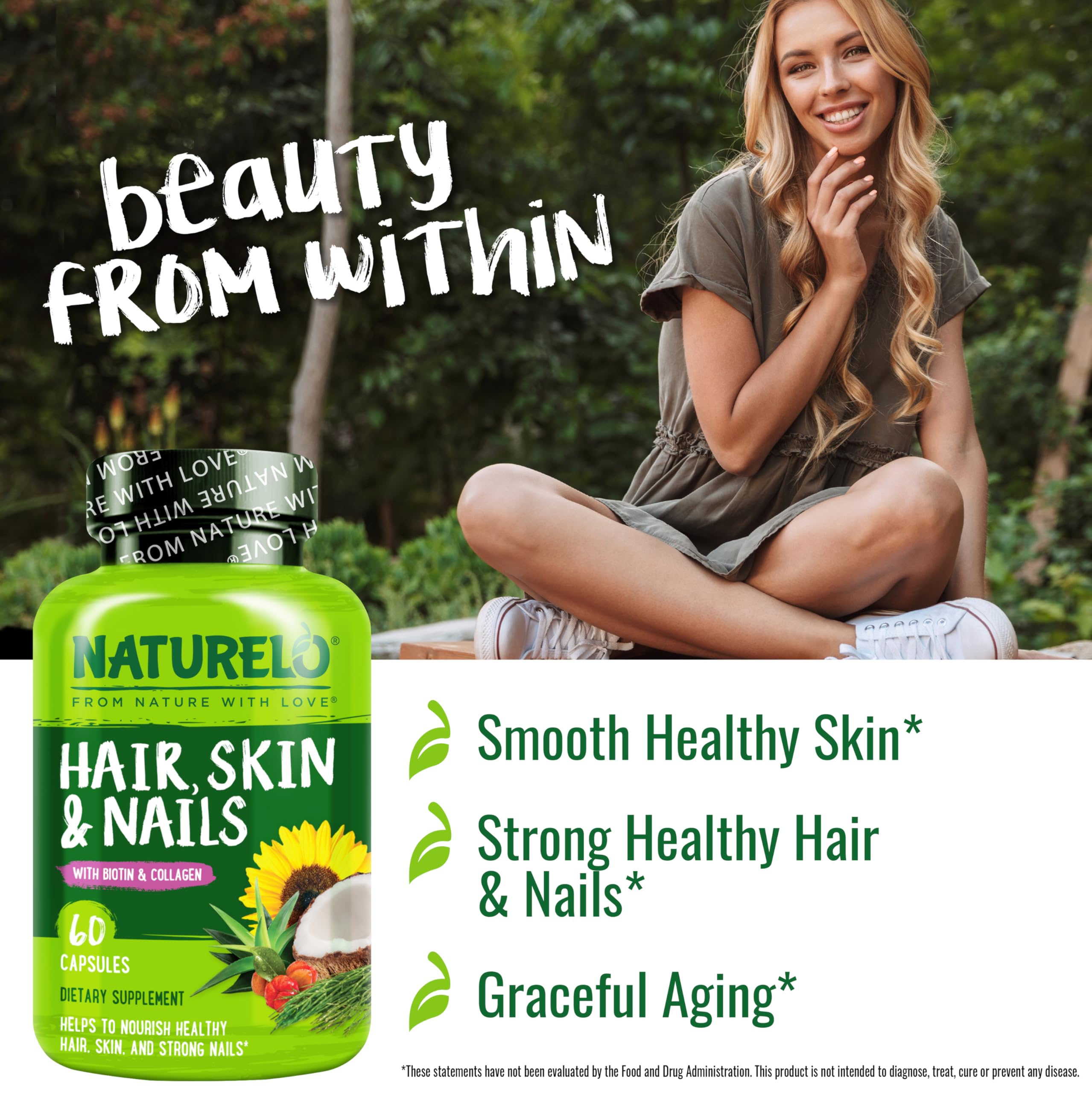 Naturelo omega-3 fish oil softgels, supporting hair and skin health