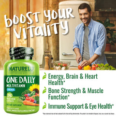 NATURELO One Daily Men’s Multivitamin capsules for easy daily use and energy support