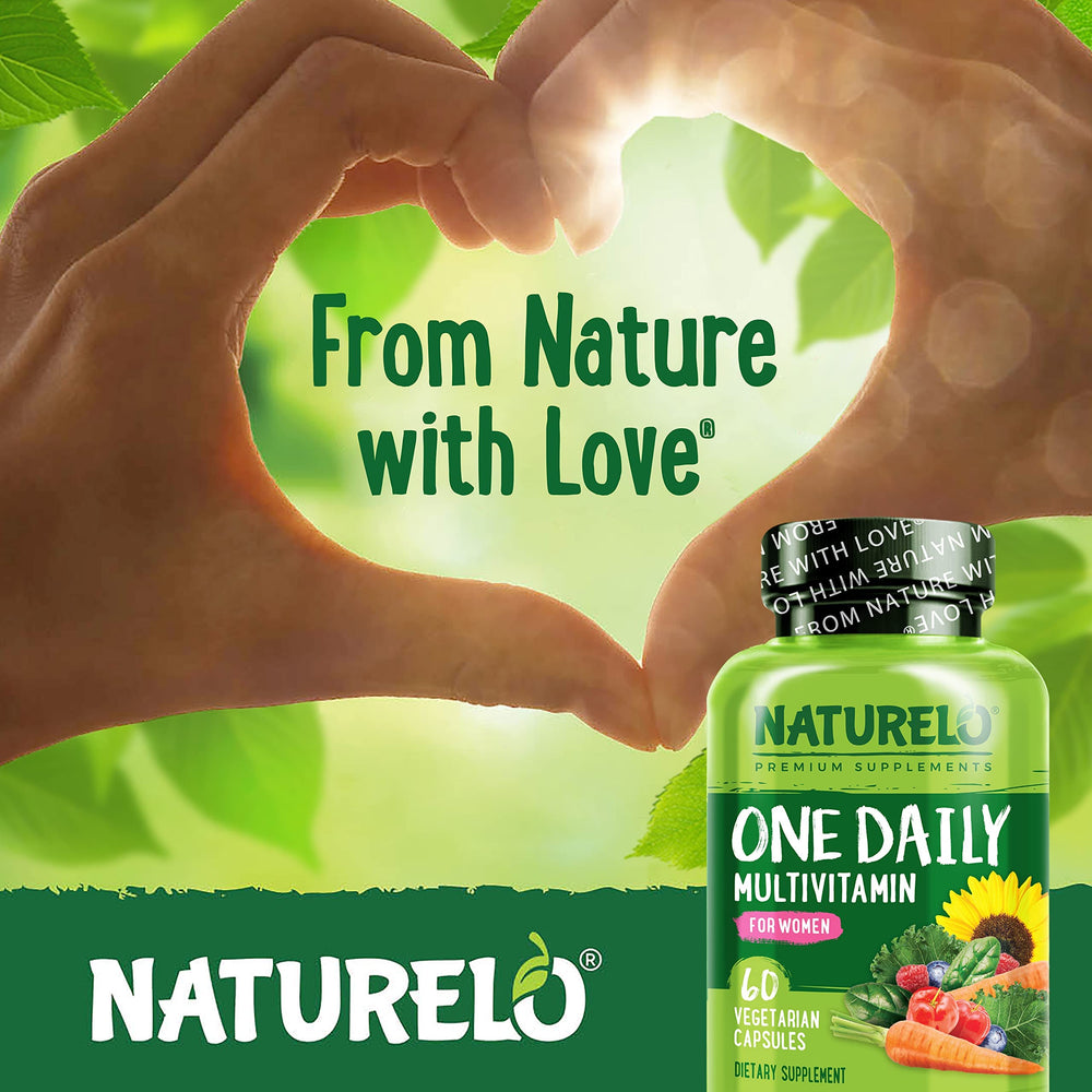 Naturelo One Daily Multivitamin for Women bottle top shot signals convenience for daily use.