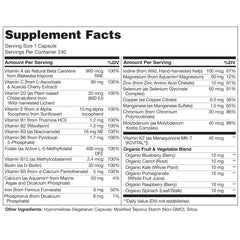 Naturelo One Daily Multivitamin for Women label close-up highlighting vegan ingredients