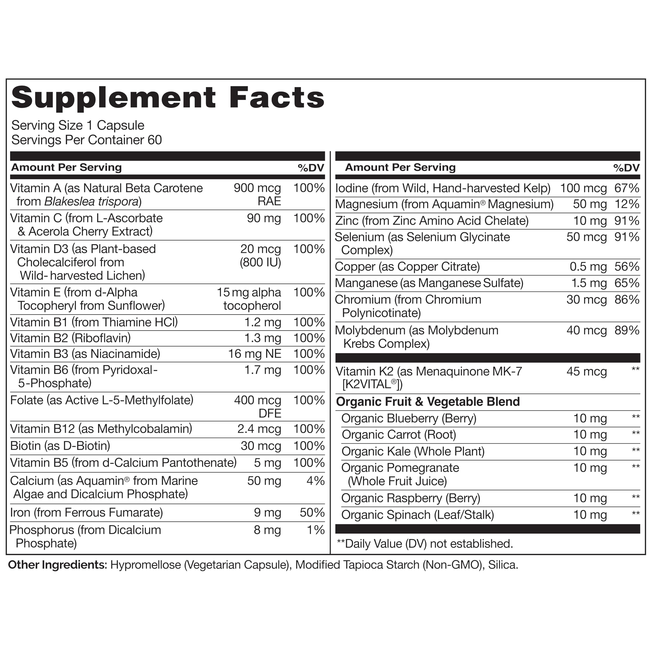Naturelo One Daily Multivitamin for Women packaging closeup shows B-complex for steady energy.